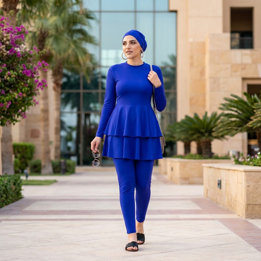 Maillot de Bain Modeste Femme avec Jupe à Volants et Legging Intégré