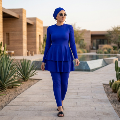 Maillot de Bain Modeste Femme avec Jupe à Volants et Legging Intégré
