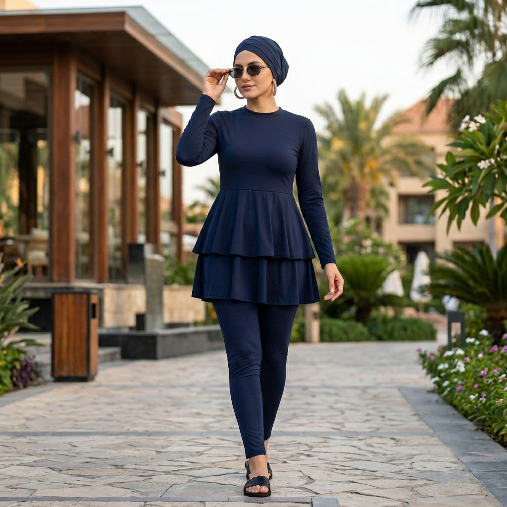 Maillot de Bain Modeste Femme avec Jupe à Volants et Legging Intégré