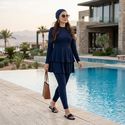 Maillot de Bain Modeste Femme avec Jupe à Volants et Legging Intégré