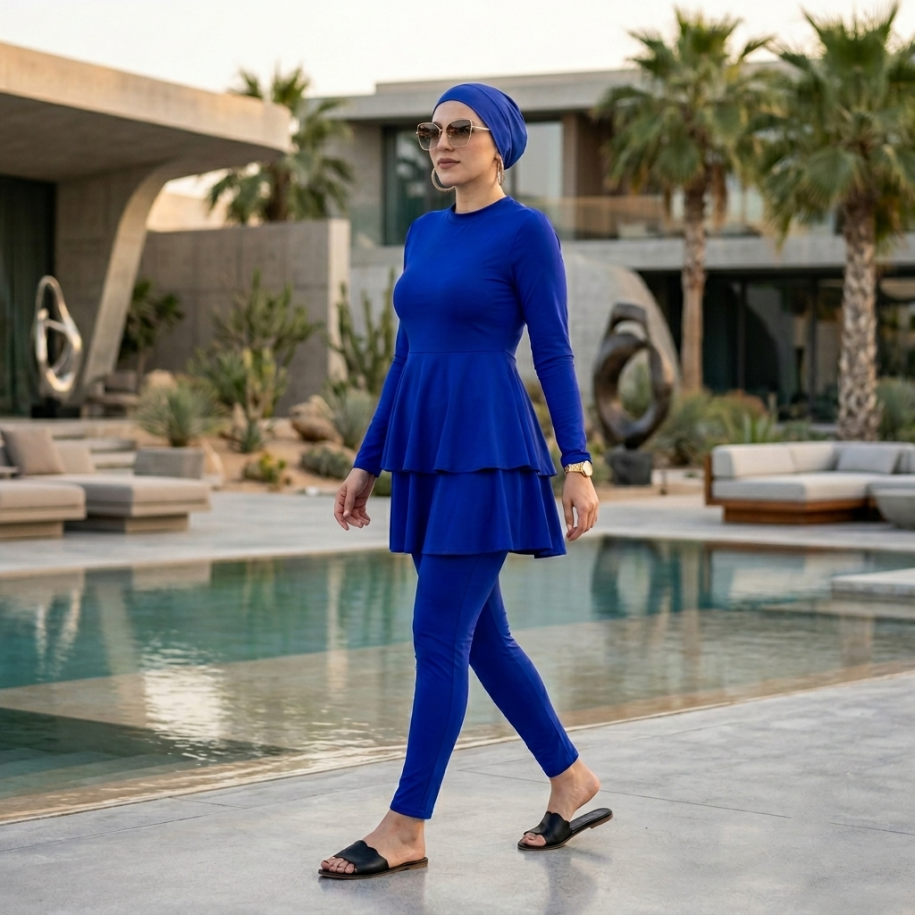 Maillot de Bain Modeste Femme avec Jupe à Volants et Legging Intégré